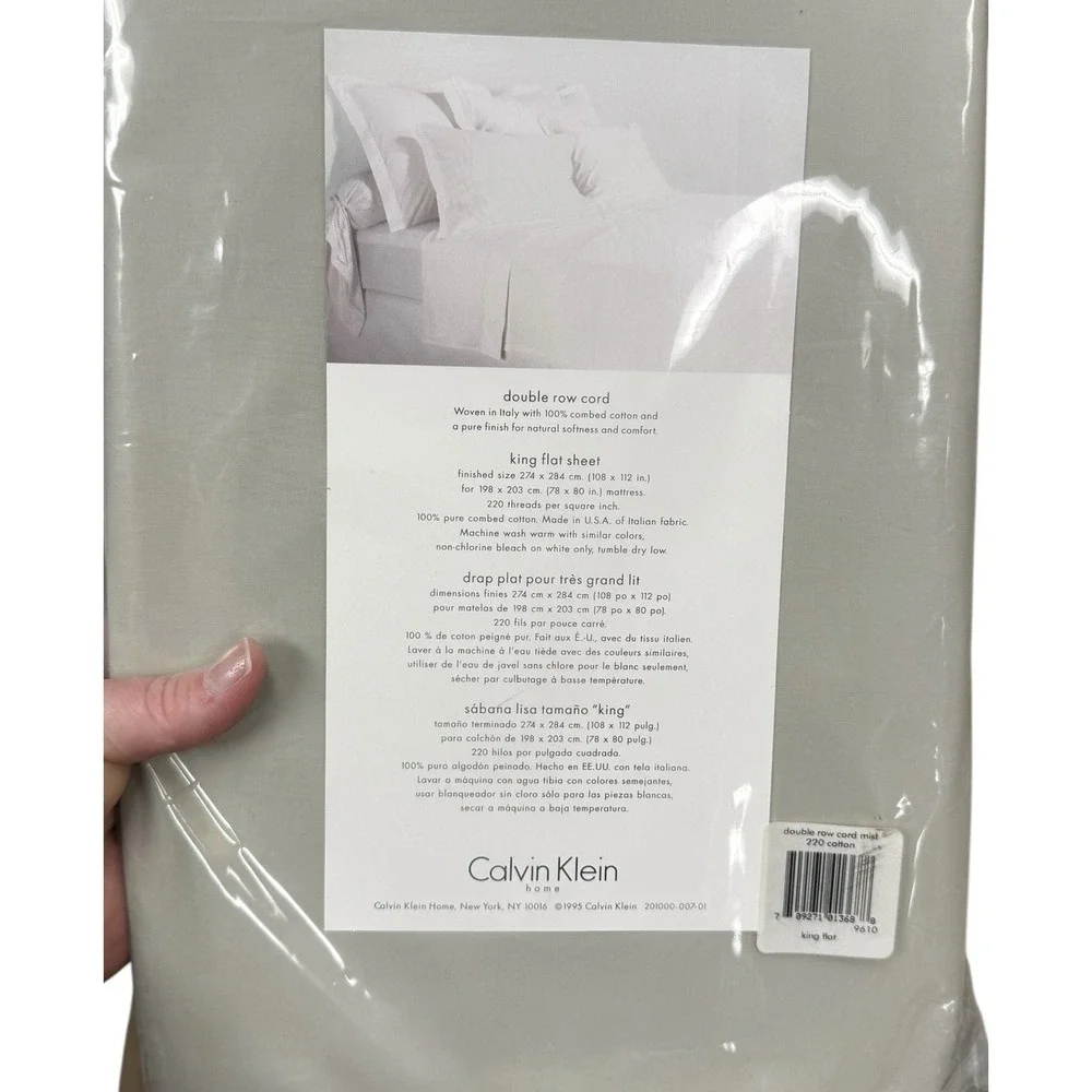Calvin Klein King Flat Sheet 100% Italian Combed‎ Cotton Double Row Cord NEW